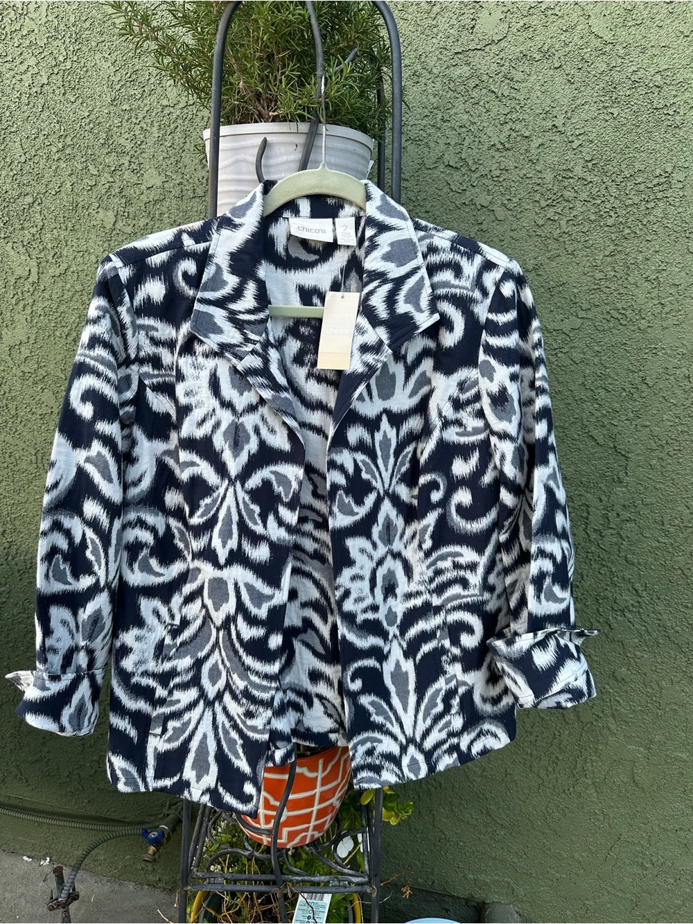 Chico's Navy and White Patterned Women's Jacket